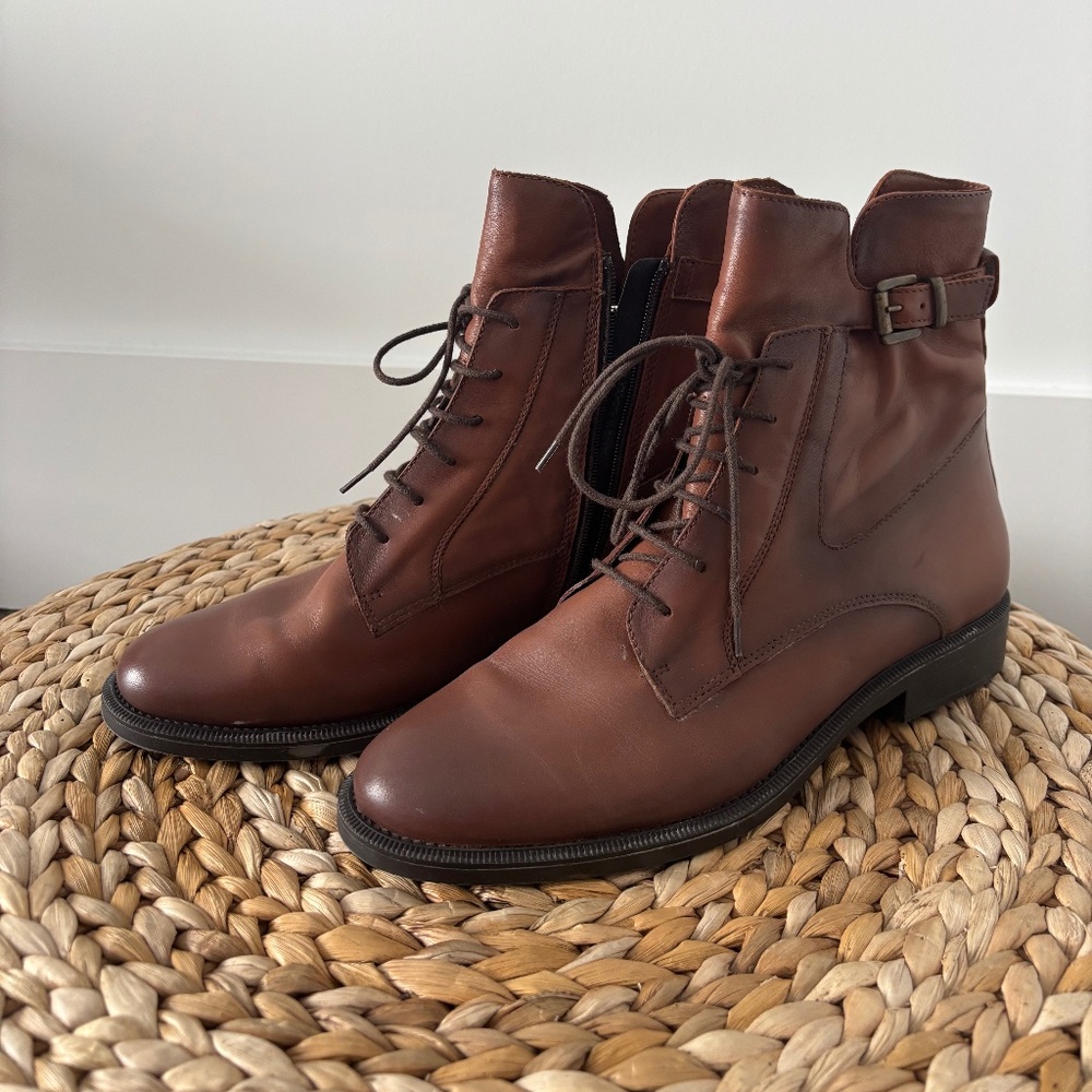 Brown leather boots